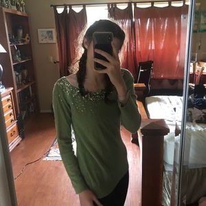 Vintage super soft green long sleeve sparkly top